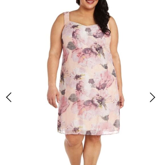 R & M Richards Sleeveless Knee Length Chiffon Dress In Cameo Floral Size 6P NWT - Picture 1 of 4